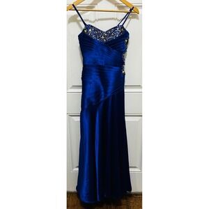 Masquerade Royal Blue Beaded Cutout Satin Prom Formal Gown Dress 165323 Size 1/2
